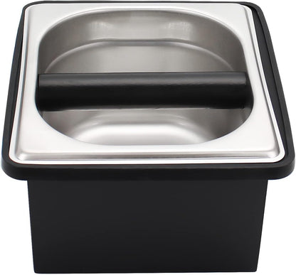 Espresso Knock Box,Stainless Steel Coffee Pucks Container, with Steel Holder and Noise Reduction Rubber Ring (7.28 x 6.8 x 4.25 inch)