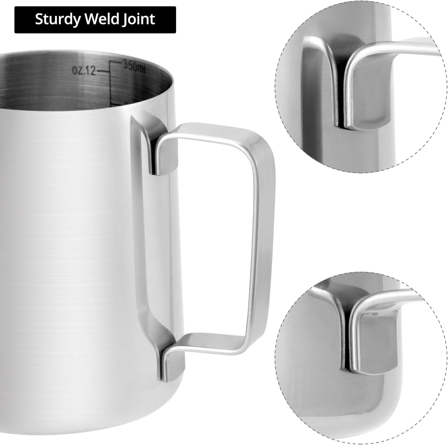 QWORK 2 Pack Milk Frothing Pitcher with Latte Art Pen - 304 Stainless Steel, 12oz/350ML Milk Frother Cup, Milk Steaming Pitcher for Milk/Coffee/Cappuccino/Latte Art Barista