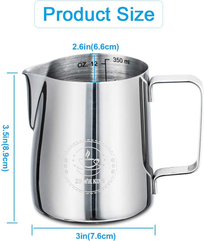 Milk Frothing Pitcher 12oz, Espresso Steaming Pitchers 350ml, Frother cup, Coffee Cappuccino Latte Art,304 Stainless Steel Jug with Decorating Art Pen