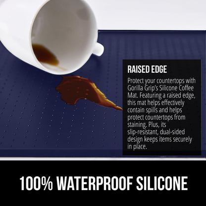 GORILLA GRIP Silicone Coffee Mat, Espresso Drink Bar Station Accessories, Waterproof Heat-Resistant Dish Drying Mats, Stay in Place on Kitchen Counter, Home Kitchen Decor Essentials, 11.5x18.5, Navy