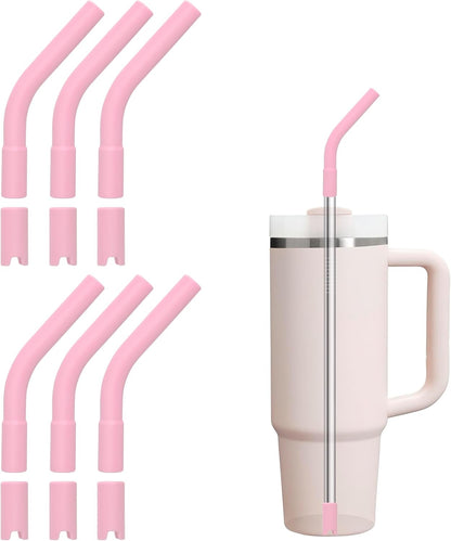 6Pcs Silicone Straw Tips, Reusable Rubber Straw Tips for Metal Straws and Other 0.31Inch (8MM Outdiameter) Straws, Fit for Stanley Cup Tumbler (Pink)