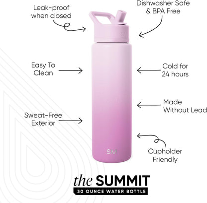 Simple Modern Water Bottle with Straw Lid | Vacuum Insulated Stainless Steel Metal Thermos | Reusable Leak Proof BPA-Free Flask for Sports Gym | Summit Collection | 30oz, Violet Dreams