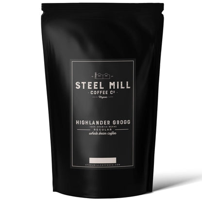 Steel Mill Coffee Co. Highlander Grogg Flavored Coffee - Ground Coffee, Regular, Medium Roast, 100% Arabica Beans, Vegan, Gluten-Free, Sugar-Free, 12 oz Bag