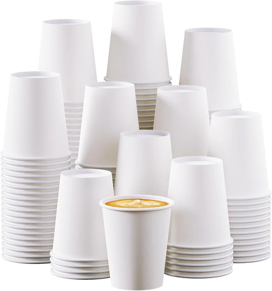 Turbo Bee 300Pack 8oz Paper Cups,Disposable Coffee Cup， White Paper Water Cups,Hot/Cold Beverage Drinking Cup for Party,Travel and Event