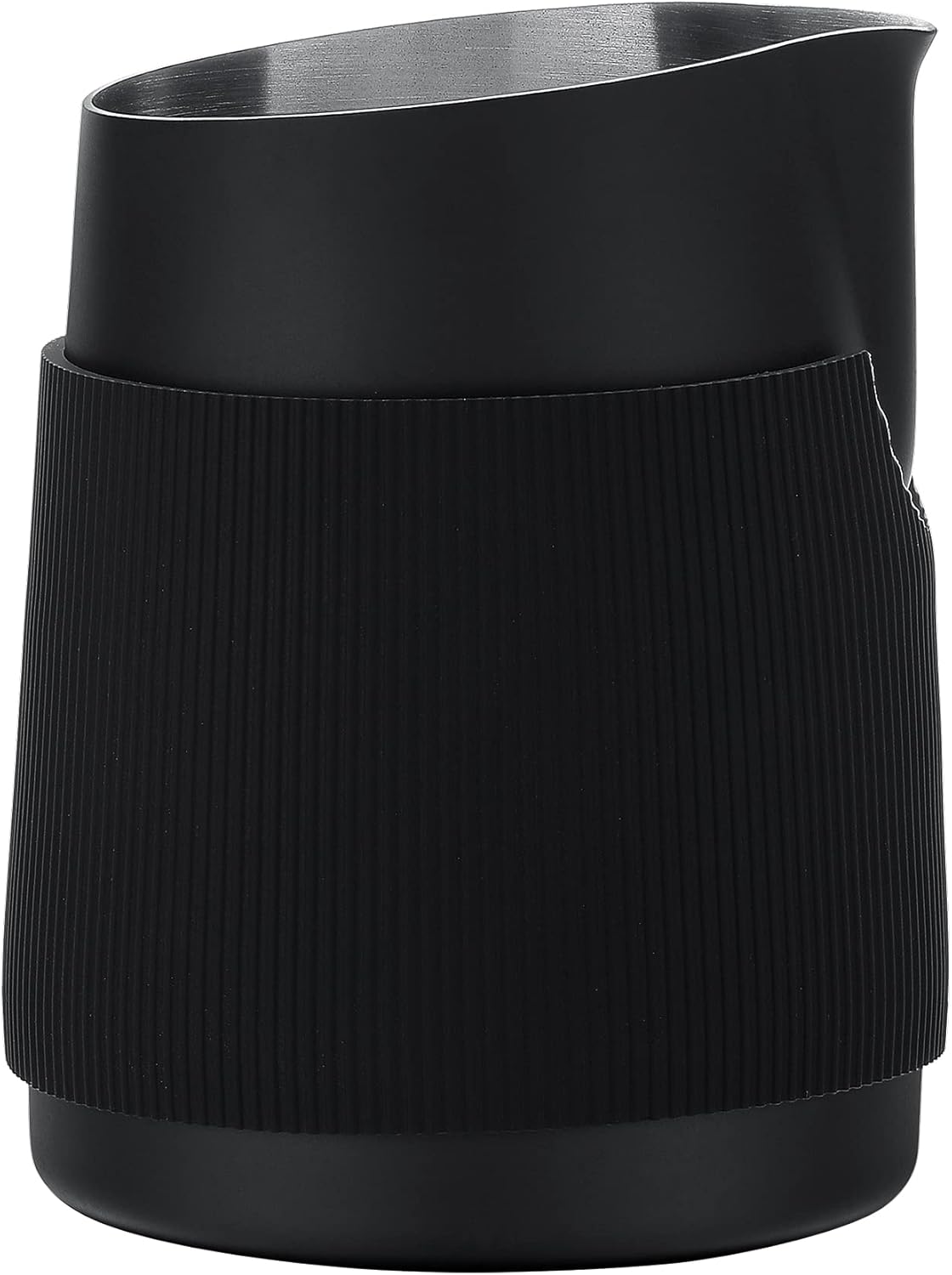 Normcore Handleless Milk Pitcher - Espresso Steaming Pitcher with Round Spout - 18/8 Stainless Steel Milk Frothing Jug, Black Non-Stick - Premium Barista Tools - Black - 15.2 oz (450 ml)