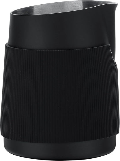 Normcore Handleless Milk Pitcher - Espresso Steaming Pitcher with Round Spout - 18/8 Stainless Steel Milk Frothing Jug, Black Non-Stick - Premium Barista Tools - Black - 15.2 oz (450 ml)