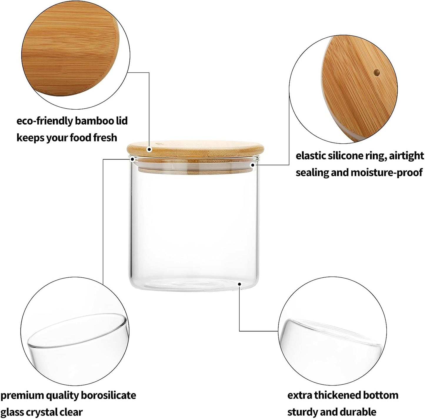 SIXAQUAE Glass Food Storage Containers Jar Seal Bamboo Lids 4 Packs 600ml Airtight Canister Organization Sets Stackable…