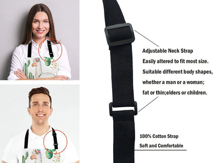 Llama Cacti Apron for Women and Men, Adjustable Kitchen Chef Apron for Cooking Baking - Cute Birthday, Anniversary, Mother's Day Apron Presents for Mom Wife Girlfriend Aunt Grandma