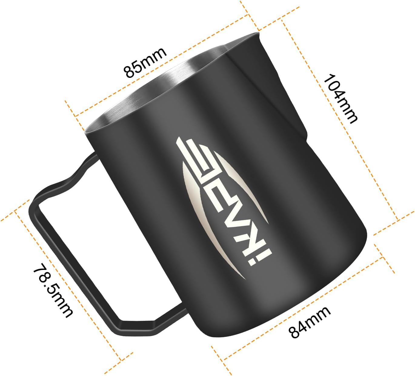 IKAPE Espresso Milk Pitcher, Espresso Steaming Pitcher with Sharp Spout for Espresso Barista Tool, 15.4 oz/450ml Milk Frothing Jug (Black)