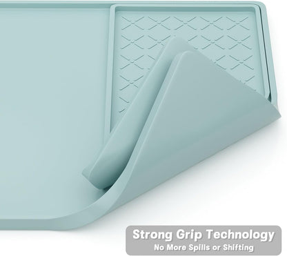 Rnivvi Silicone Coffee Mat, 16" x 24" Waterproof Raised Edge Coffee Bar Mats for Espresso Machine Station Accessories, Heat Resistant Detachable Dish Drying Pad for Kitchen Counter, Shadow Green