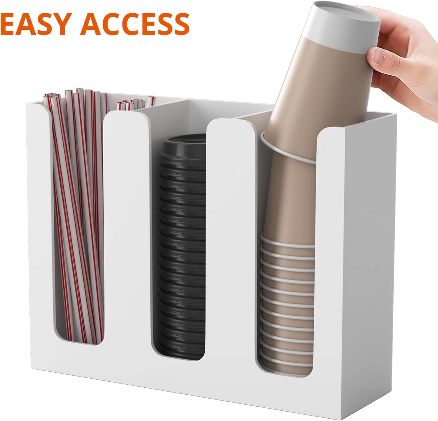 Richboom Acrylic Coffee Cup and Lid Storage Organizer Holder, 3 Compartments, White