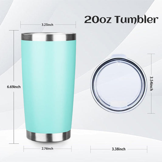 StarSpeed 20oz Tumbler Bulk with Lid, Stainless Steel Insulated Tumblers Double Wall Vacuum Insulated Travel Mug, Powder Coated Coffee Cups for Hot and Cold Drinks(Light Green,6)