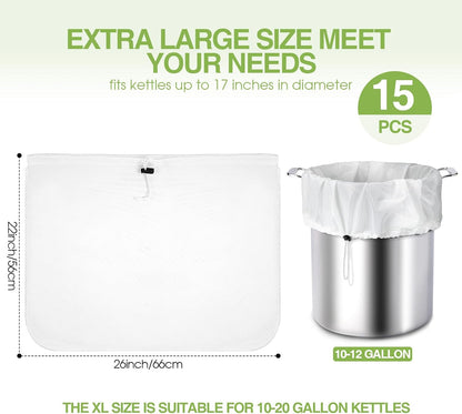 Chumia 15 Pack Brew Bags Reusable Extra Large 26 x 22'' Fine Mesh Strainer Cold Brew Filters Drawstring Cheese Cloth Straining Bags Wine Making Supplies for Fruit Cider Beer