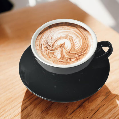 Porcelain Coffee Cup with Saucer 220ml/7.3oz for Cappuccino, Latte, and Tea, Black