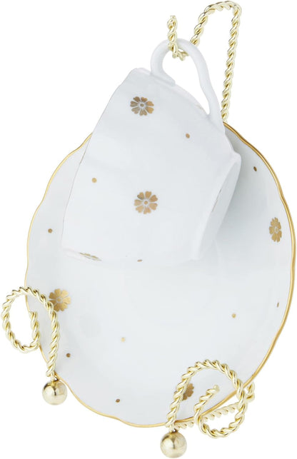 Bard's Scroll Twisted Gold-toned Cup and Saucer Stand, 6.5" H x 5" W x 2.5" D, Pack of 2