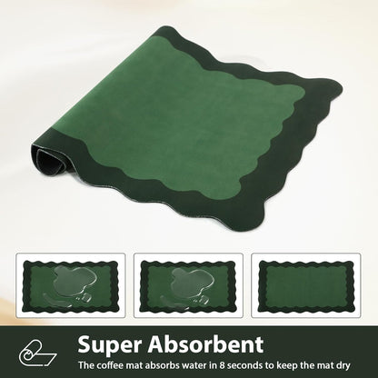Scalloped Coffee Bar Mat for Countertop, Cute Dish Drying Mats for Kitchen Counter, Diatomite Absorbent Mat for Coffee Station, Kitchen Aesthetic Decor (16"x24", Green)