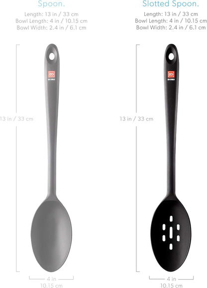 DI ORO Silicone Slotted Spoon - High Heat Silicone Spoon for Cooking & Serving - 600F Nonstick Safe - Dishwasher Safe (Black)