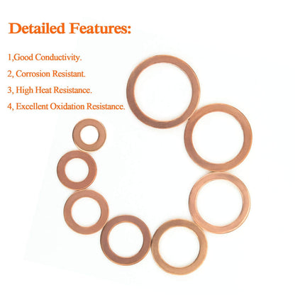 M22 Flat Washer Copper Sealing Ring, 22mm ID 28mm OD 1.5mm Thickness Metric Sealing Gasket, 20 Pieces