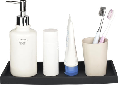 DNC Bathroom Vanity Tray for Counter, 2PC 11.8" Silicone Kitchen Sink Soap Tray for Countertop Dish Holder Dispenser Toilet Tank Desk Organizer Black