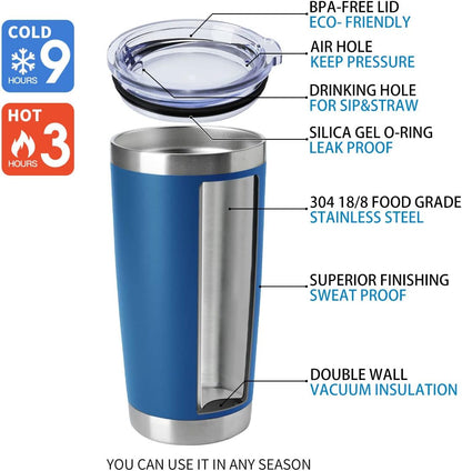 HASLE OUTFITTERS 20oz Tumblers Stainless Steel Mugs with Lid Double Wall Vacuum Insulated Coffee Cups for Cold & Hot Drinks (20oz-Dark Blue, 1 Pack)