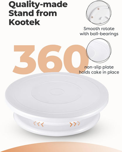 Kootek Cake Decorating Kit Baking Supplies Cake Turntable with 2 Frosting Straight Angled Spatula 3 Icing Smoother Scrapers Baking Accessories Tools for Beginners and Pros, White