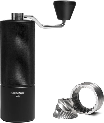 TIMEMORE Chestnut C2S Manual Coffee Grinder Stainless Steel S2C Conical Burr Coffee Grinder, Capacity 25g Hand Coffee Bean Grinder, Double Bearing Positioning, Black