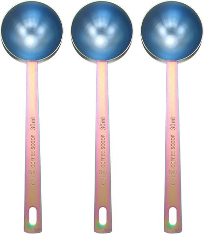 HARFINGTON 3pcs Coffee Scoop Spoon 2tbsp (6tsp, 30ml) 304 Stainless Steel Long Handle Teaspoon/Tablespoon Measuring Spoons Scoops for Tea Sugar Kitchen, Multicolor