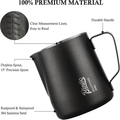 600ML Milk Frothing Pitcher - SUS304 Stainless Steel Latte Art Coffee Jug – Barista-Grade Milk Frother Cup with Precision Spout, Measurement Markings & Ergonomic Handle for Home & Café