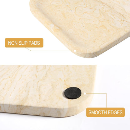 Koville Marble Tray, 12"x8" Marble Vanity Tray for Bathroom Kitchen Countertop, Rectangular Stone Tray for Cosmetics Perfume Trinket, Decorative Catchall Trays (Beige)