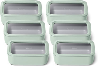 Caraway 6pc Glass Food Storage Set – 6.6 Cup Food Containers (6) - Ceramic Coated - Non Toxic, Non Stick with Lids - Microwave Safe - Mist