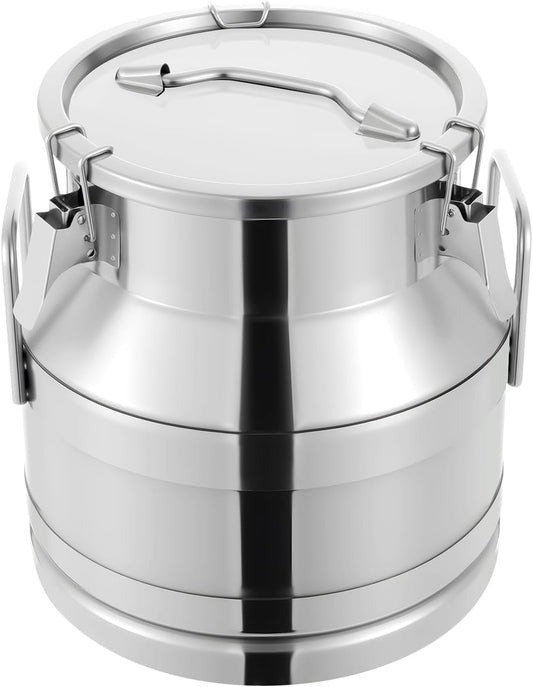 1 mm Thickened Stainless Steel Milk Can Large Liquid Container Storage,Stainless Steel Milk Bucket With Sealing Lid and Carry Handle,for Wine, Oil Storage Transport (20L/5.25 Gal)