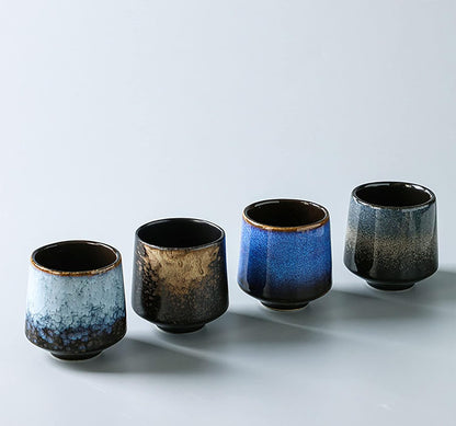 Ceramic Kung Fu Tea Set - 4 Piece Companion Cup Set for Coffee, Yerba Mate, Espresso (Blue)