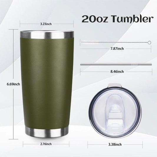 20oz Tumbler Bulk with Lid and Straw, Stainless Steel Double Wall Vacuum Insulated Travel Mug, Powder Coated Coffee Cups for Hot and Cold Drinks,Funny Gifts for Women Men(Navy Green,1)