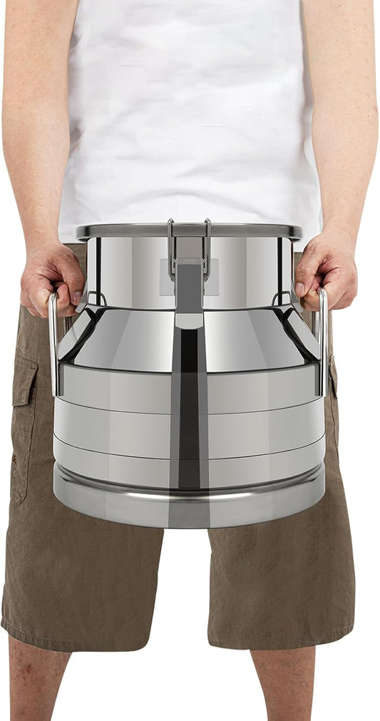 Stainless Steel Milk Bucket With Sealing Lid and Carry Handle,Thickened Stainless Steel Milk Can Large Liquid Container Storage for Coffee, Tea, Water,Oil Storage Transport ((12L/3.2Gal)