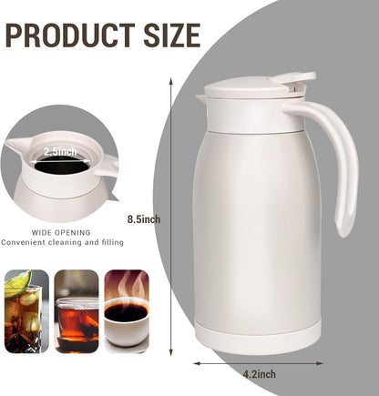 41 Oz Thermal Coffee Carafe Stainless Steel Insulated Thermos Double Wall Vacuum Flask Leak-Proof Thermos for Travel Office School Party Camping Use-Milk rice white