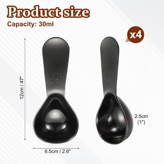 uxcell 2Pcs Stainless Steel Coffee Scoop, 30ml Short Handle Measuring Spoon for Ground Coffee Tea Sugar Kitchen Gifts, Black