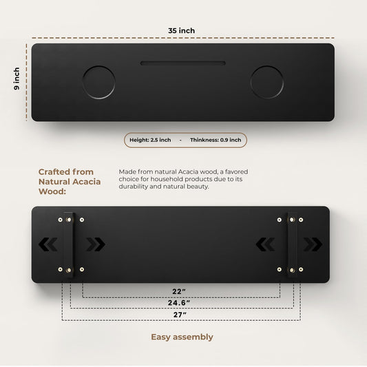 Tinamo Black Bathtub Caddy Tray Table | 35x9x2.5 Inch Large Bath Tub Tray Wooden | Anti-Tipping, Sustainable Tub Tray for Bathtub | Bathtub Accessories Holders for Bathtub (Acacia Wood)