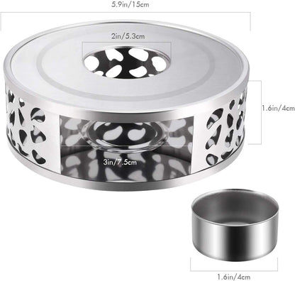 Teabloom Silhouette Tea Warmer - Brushed Stainless Steel Teapot Warmer with Tealight Holder and Candle