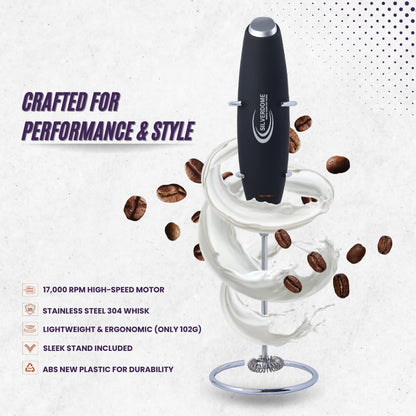 Silverdome's Powerful Handheld Milk Frother, Stainless Steel whisk for Silky Foam in Seconds, Battery Operated(Not Included), Perfect for café-style drinks, Coffee, Lattes, Cappuccino, Hot Chocolate.