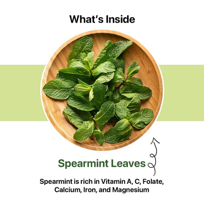 BLUE TEA - Spearmint Tea - 10 Count - Pyramid Plant Based Tea Bag | PCOS RELIEF | Balances Hormones - Support Digestion | Refreshing Flavour - Herbal Tea - Leaf Based - Caffeine free | Ziplock Pouch