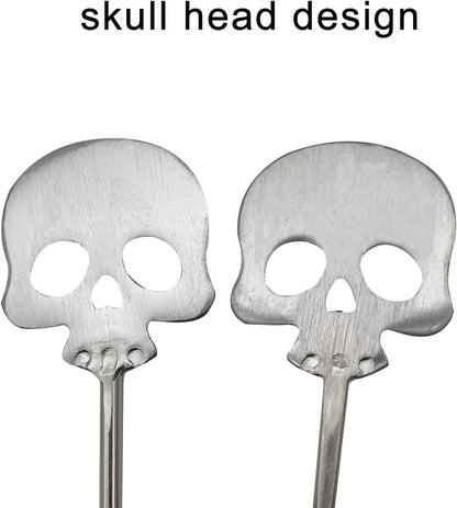 6Pcs Skull Swizzle Sticks 8.7inch Coffee Stirrers Reuseable 18/10(304) Stainless Steel Beverage Cocktail Stirrer for Bar Halloween Party Mixing Drinks