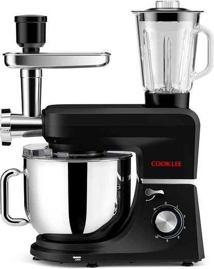 COOKLEE 6-IN-1 Stand Mixer, 8.5 Qt. Multifunctional Electric Kitchen Mixer with 9 Accessories for Most Home Cooks, SM-1507BM (Black)