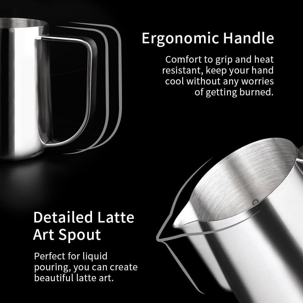 watchget Milk Frothing Pitcher 250ml/8oz Stainless Steel Espresso Steaming Pitcher Milk Coffee Cappuccino Latte Art Barista Steam Jug Espresso Frother Cup, Silver