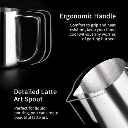watchget Milk Frothing Pitcher 250ml/8oz Stainless Steel Espresso Steaming Pitcher Milk Coffee Cappuccino Latte Art Barista Steam Jug Espresso Frother Cup, Silver