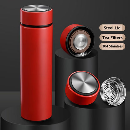 Insulated Water Bottles- Vacuum Tumbler for Coffee, Tea and Drinks with Stainless Steel Infuser - 15 oz Tea Thermo Travel Bottle/Keeps Drinks Hot or Cold for Hours/Gift Packing (Red)