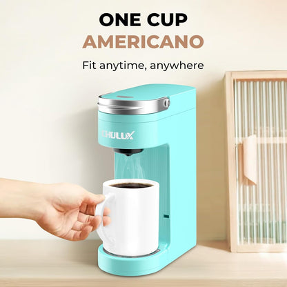 CHULUX Slim Single Serve Coffee Maker for K Cup, Mini Travel One Cup Coffee Machine for Home, Desk, Kitchen and Bedroom, Fits Travel Mug, Cyan