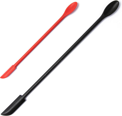 Mini Spatula Silicone Spatula Set - 2pcs Small Makeup Scrapers for Cosmetics, Reusable Beauty Tiny Tools, Thin Jar Scraper, Get Last of Makeup Out, Black and Red