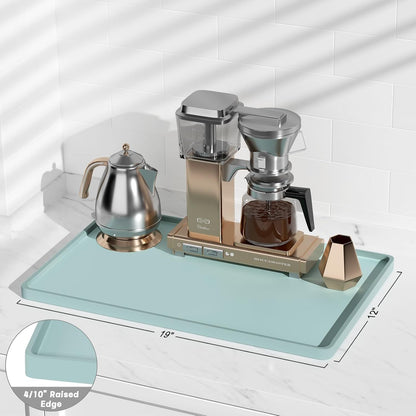 Rnivvi Silicone Coffee Mat, 12" x 19" Waterproof Raised Edge Coffee Bar Mats for Espresso Machine Station Accessories, Heat Resistant Dish Drying Pad for Kitchen Counter, Bar Decor Pad, Shadow Green