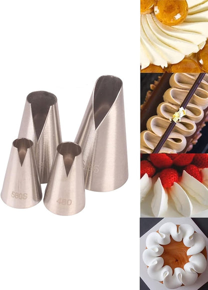 St. Honore Piping Tips,V-shaped wave Pastry Tips Cake Decorating Nozzles Tips Piping Kit for Pastry Cupcakes Cakes Cookies,4 Pcs