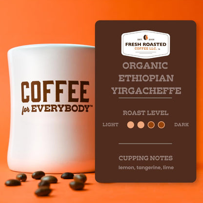 Fresh Roasted Coffee, Organic Ethiopian Yirgacheffe | USDA Organic, Mold & Myco 3rd Party Tested, Kosher | 24 Pods for K Cup Brewers